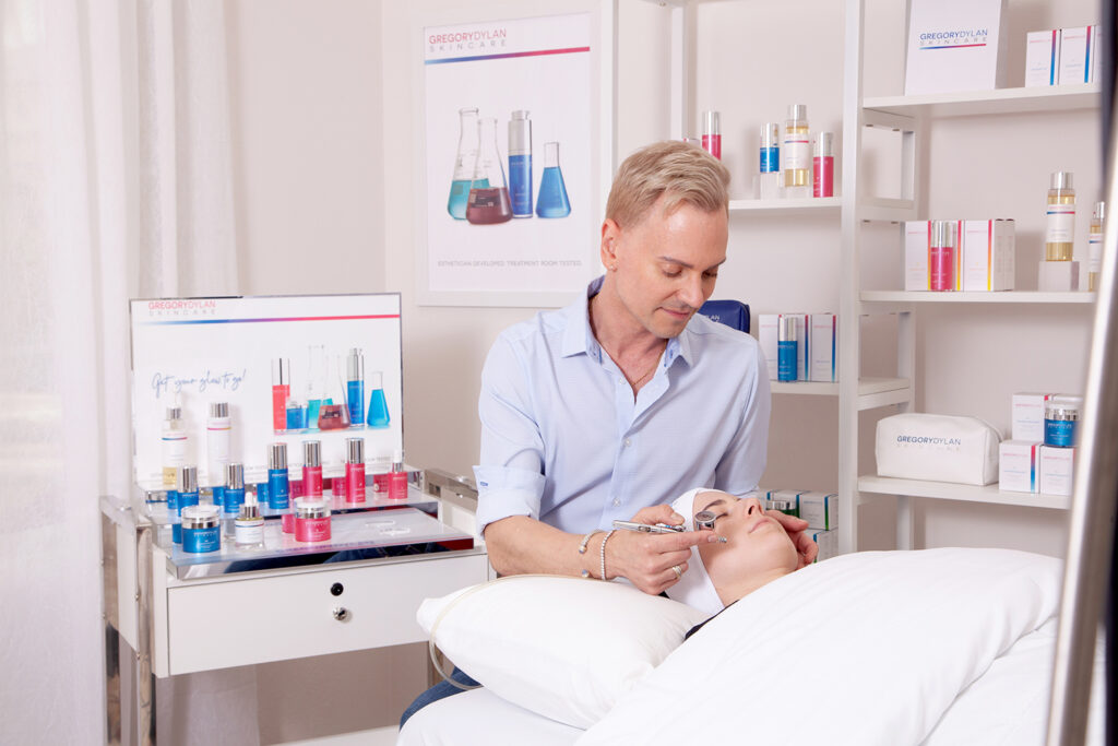 Photo of esthetician Gregory Dylan Skincare's O2MG Facial Treatment.