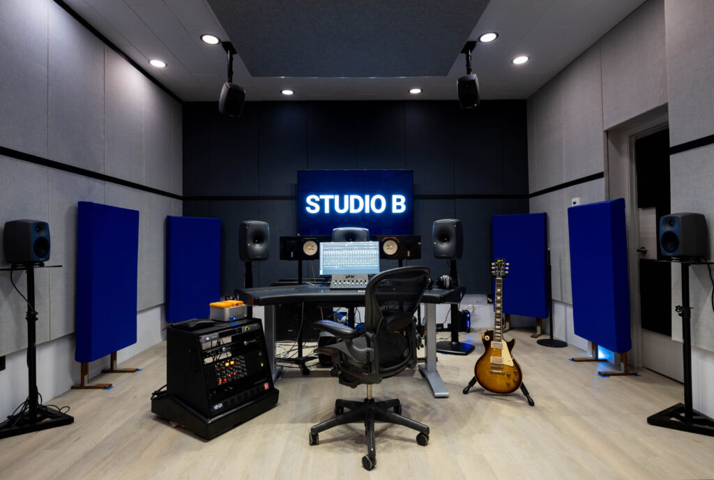 Interior view of Studio B, Coachella Valley’s newest premiere recording and mixing facility featuring Dolby Atmos mixing.